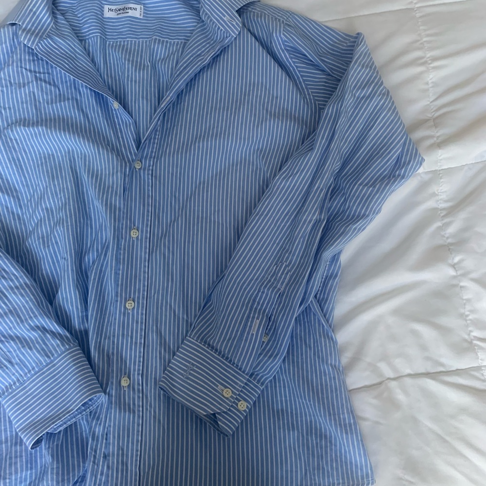YSL Blue Striped Button Down Shirt